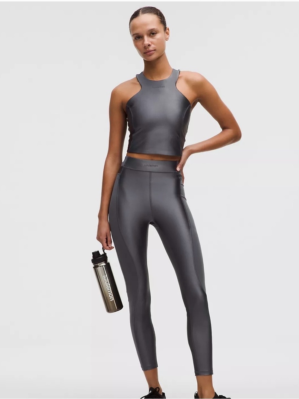 Lululemon satin shine tank top Coal silver